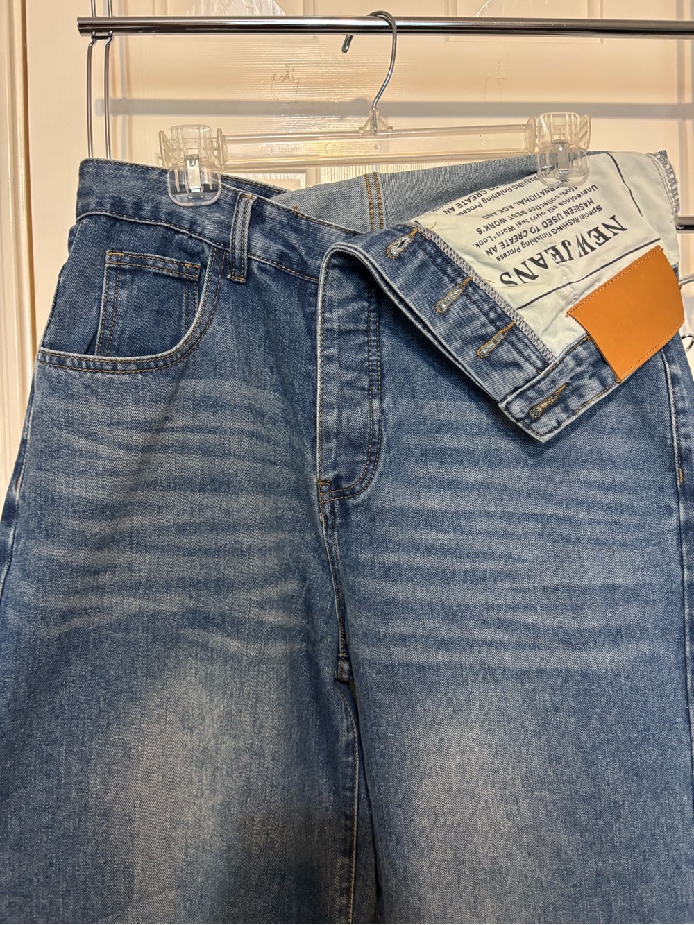 Micas High-Rise Wide Leg Fold-over Jeans in Medium Blue - Picture 4 of 7